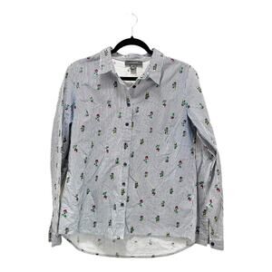 Primark Novelty Cactus Striped Collared Button Up Blouse Shirt Size 6